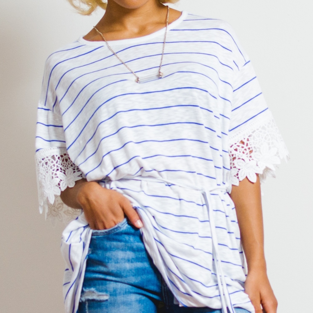Striped Lace Sleeve Summer Tunic